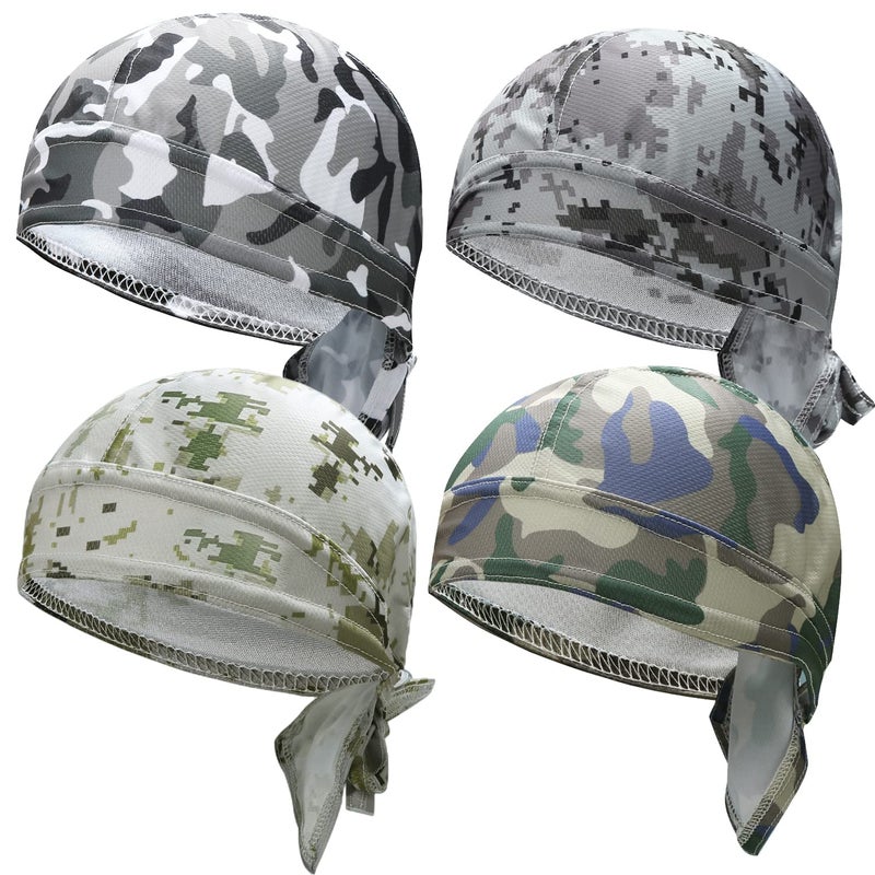 WHAMZ33 W 4Pcs Doo Rags for Men, Head Wraps Dew Rags Bandana Beanie for Cycling Motorcycle Camouflage - Image 1